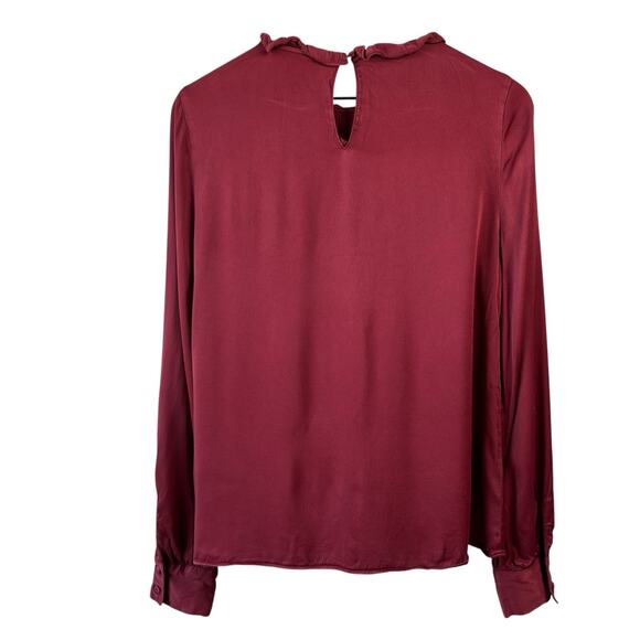 Rachel Parcell Womens Blouse Small Burgundy Ruffle Career Viscose Mockneck - Picture 8 of 9